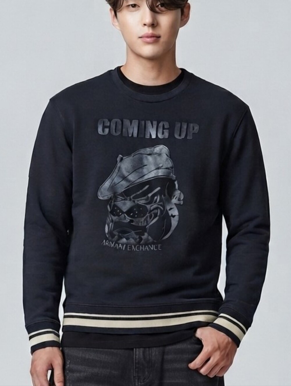 Armani Exchange A/X Sz L Men's Black Sweatshirt Crewneck Streetstyle Y2K Style